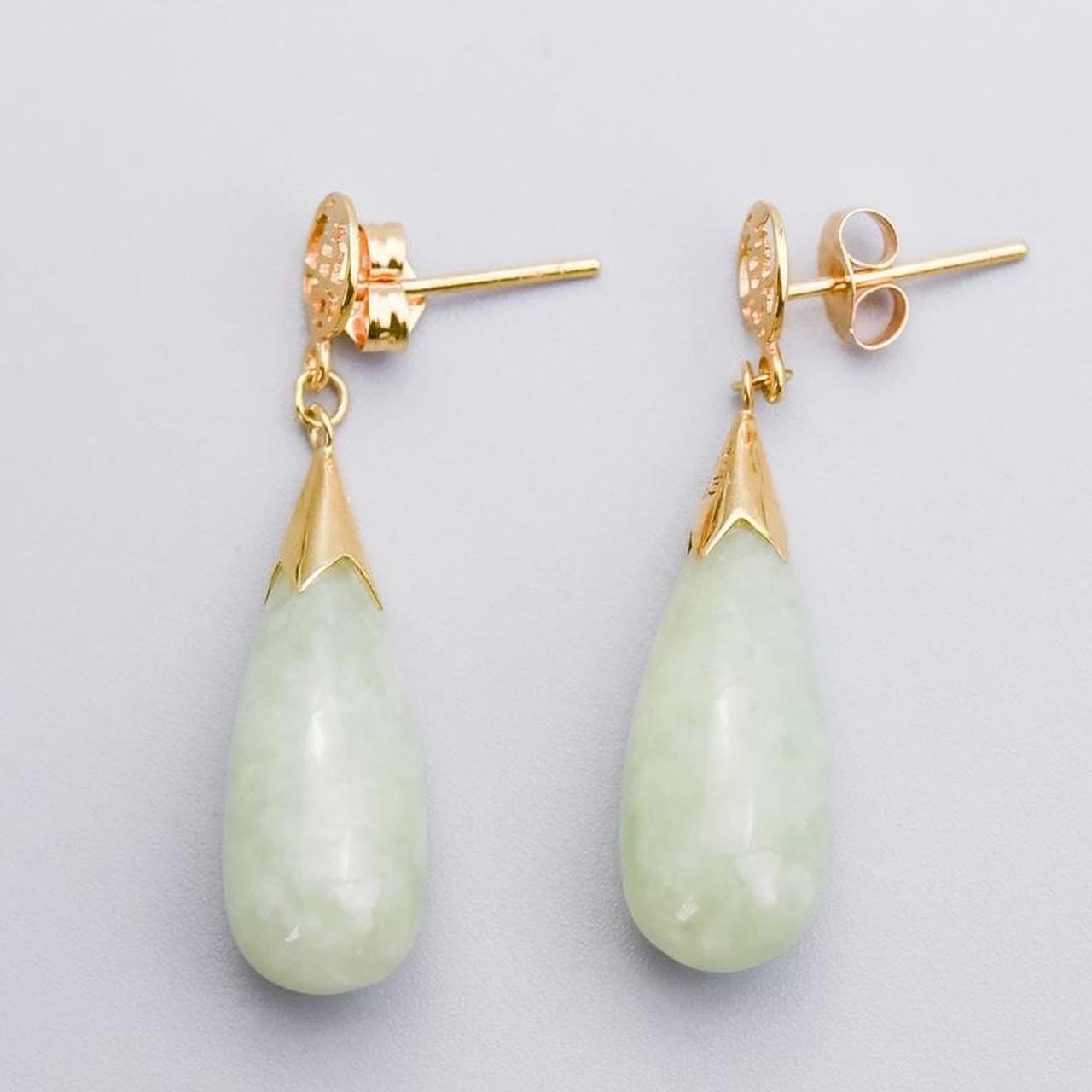 14K Gold Dangly Jade Earrings