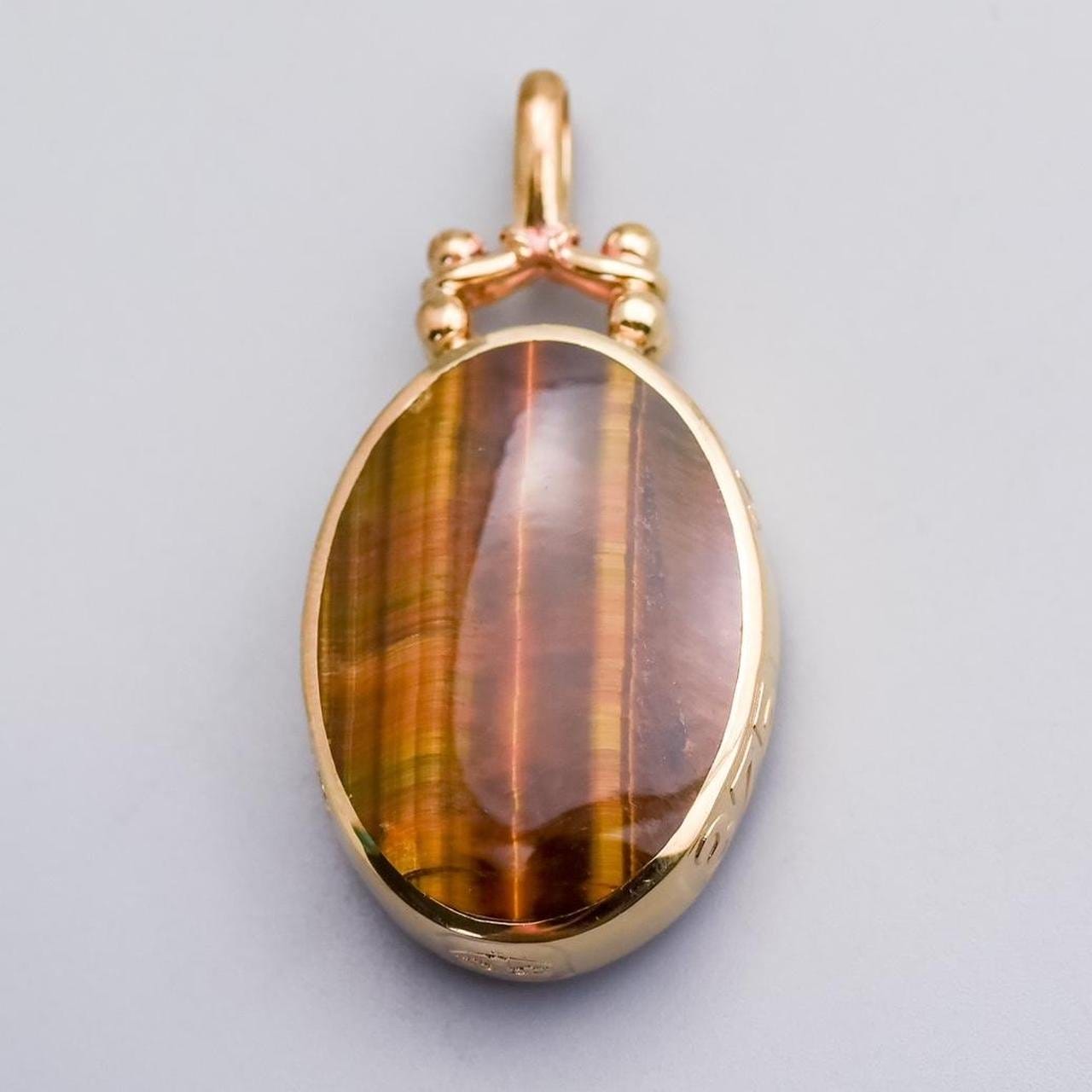 9K Gold Malachite and Tiger’s Eye Fob Pendant