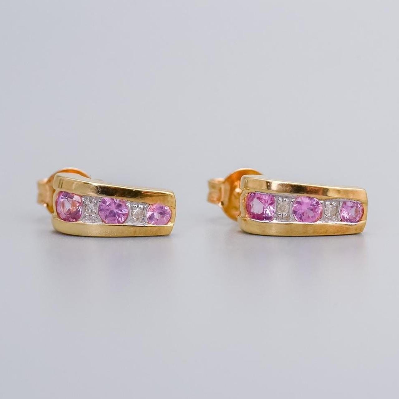 9K Gold Pink Sapphire and Diamond Earrings