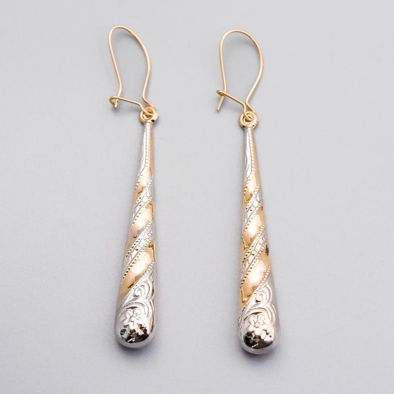 9K Gold Two-Tone Drop Earrings