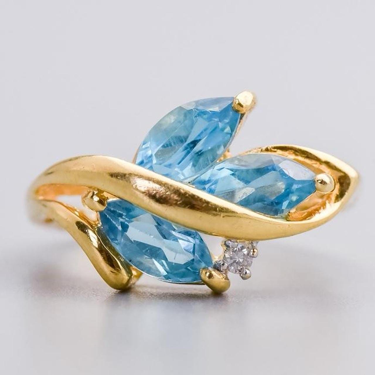 14K Gold Blue Topaz Vine Ring