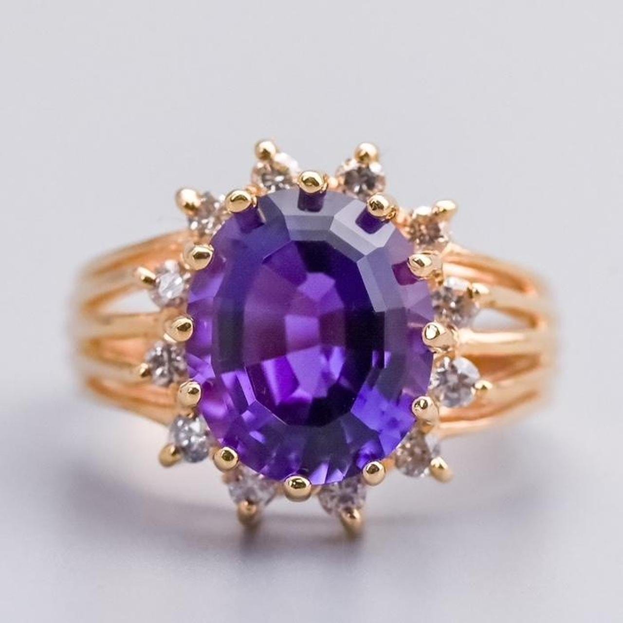 10K Gold Amethyst and Diamond Cocktail Ring