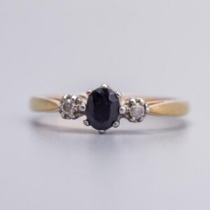9K Gold Sapphire and Diamond Ring