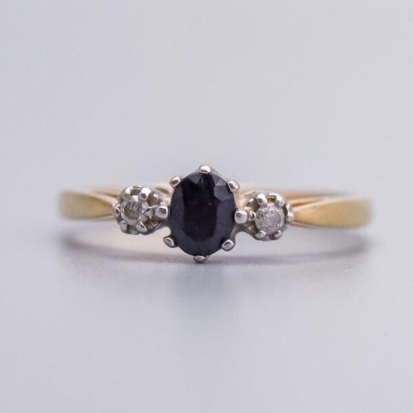 9K Gold Sapphire and Diamond Ring