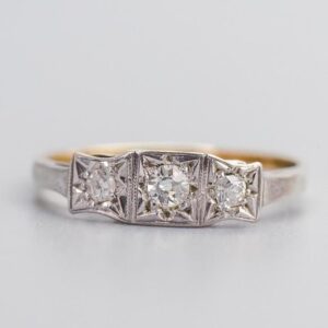 18K Gold Art Deco Diamond Trilogy Ring