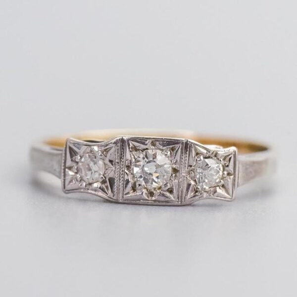 18K Gold Art Deco Diamond Trilogy Ring