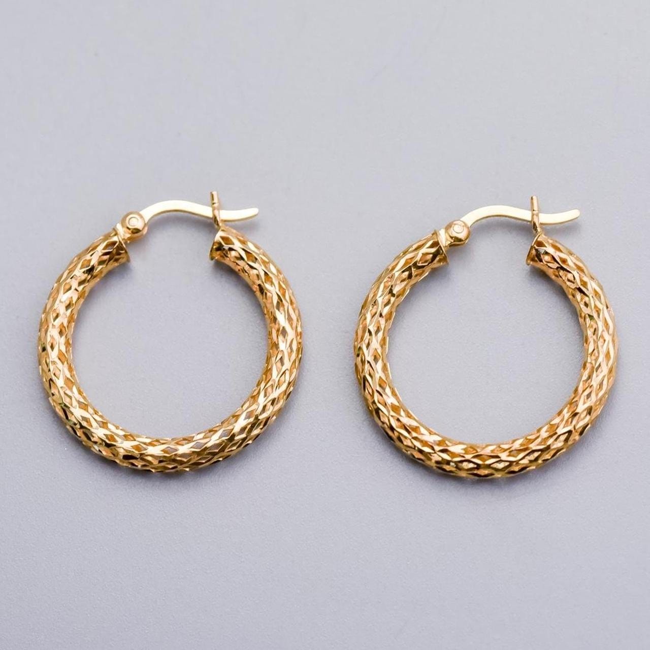 9K Gold Textured Hoop Earrings