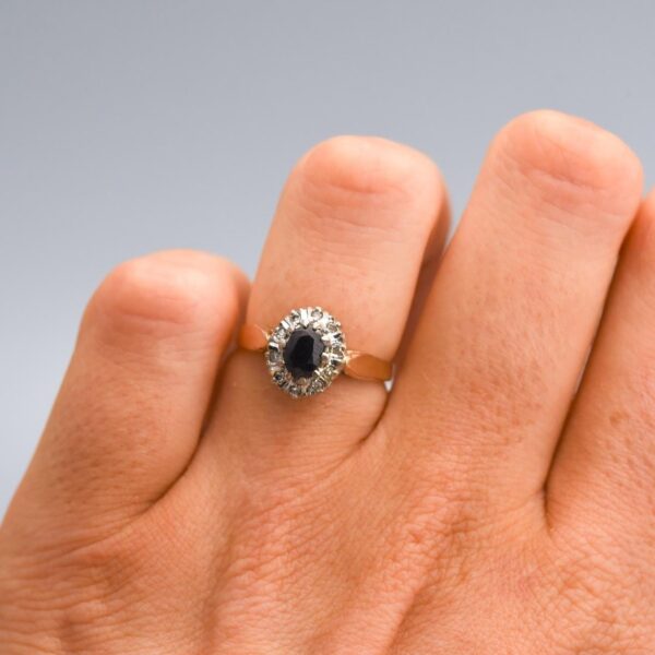 9K Gold Sapphire and Diamond Ring