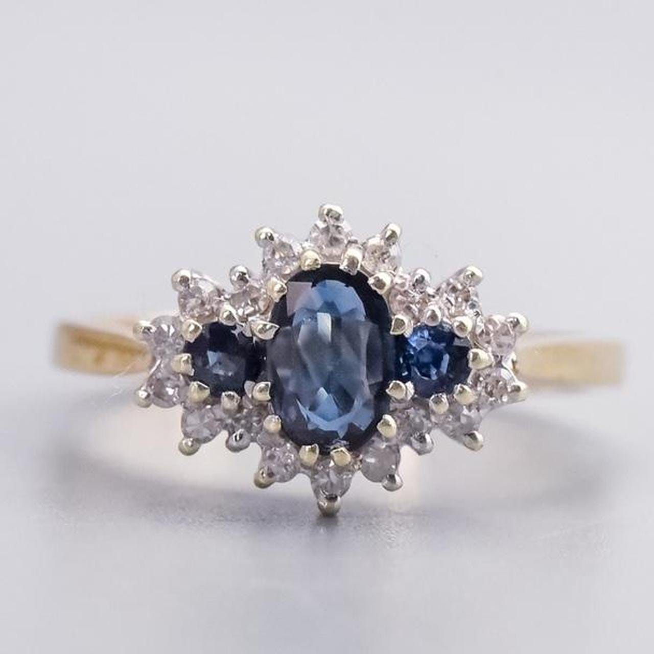 9K Gold Sapphire & Diamond Ring