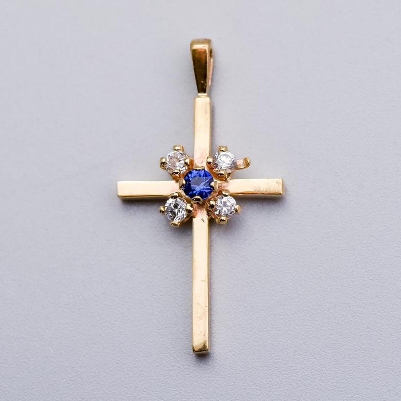 9K Gold Sapphire Cross Pendant
