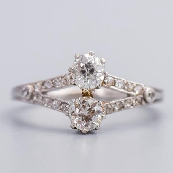 Platinum Antique Two Stone Diamond Ring