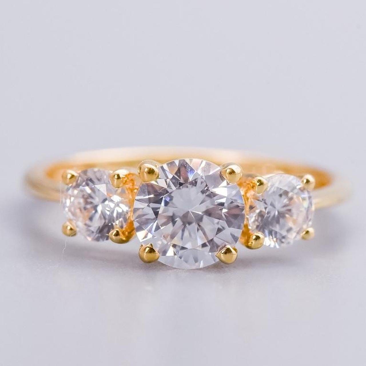 14K Gold CZ Trilogy Ring