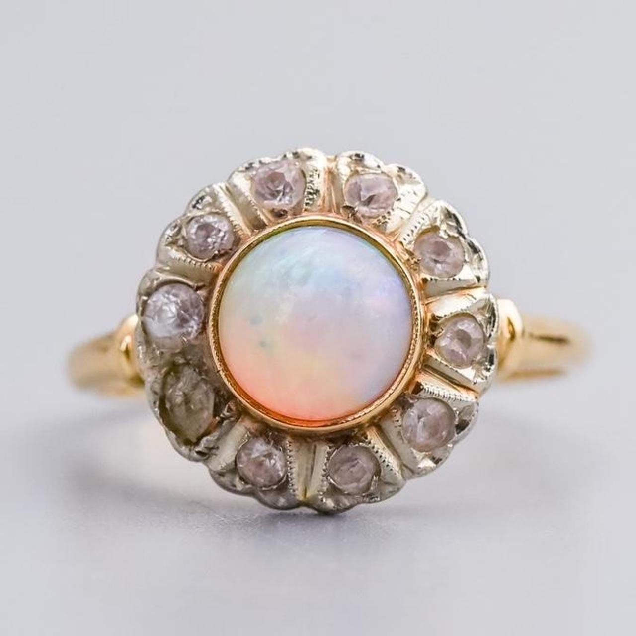 14K Gold Antique Opal and Topaz Ring