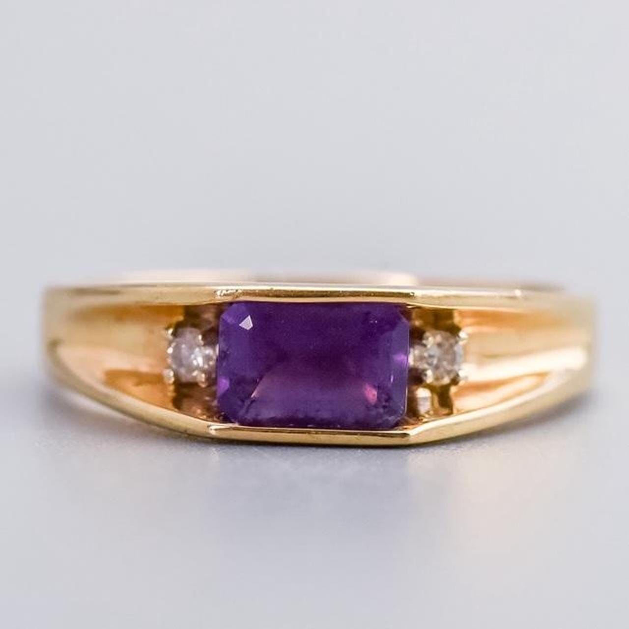 14K Gold Amethyst & Diamond Ring