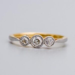 18K Gold Art Deco Diamond Trilogy Ring