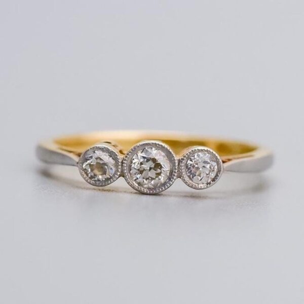 18K Gold Art Deco Diamond Trilogy Ring