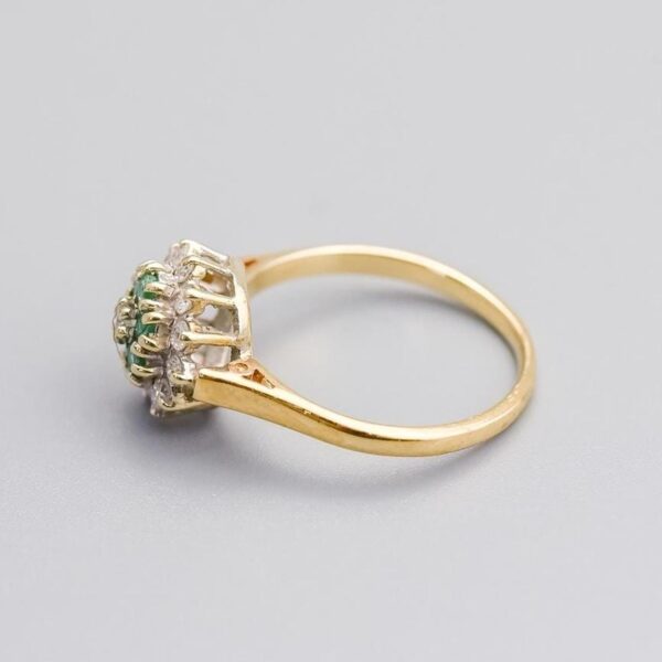 9K Gold Emerald and Diamond Cluster Ring