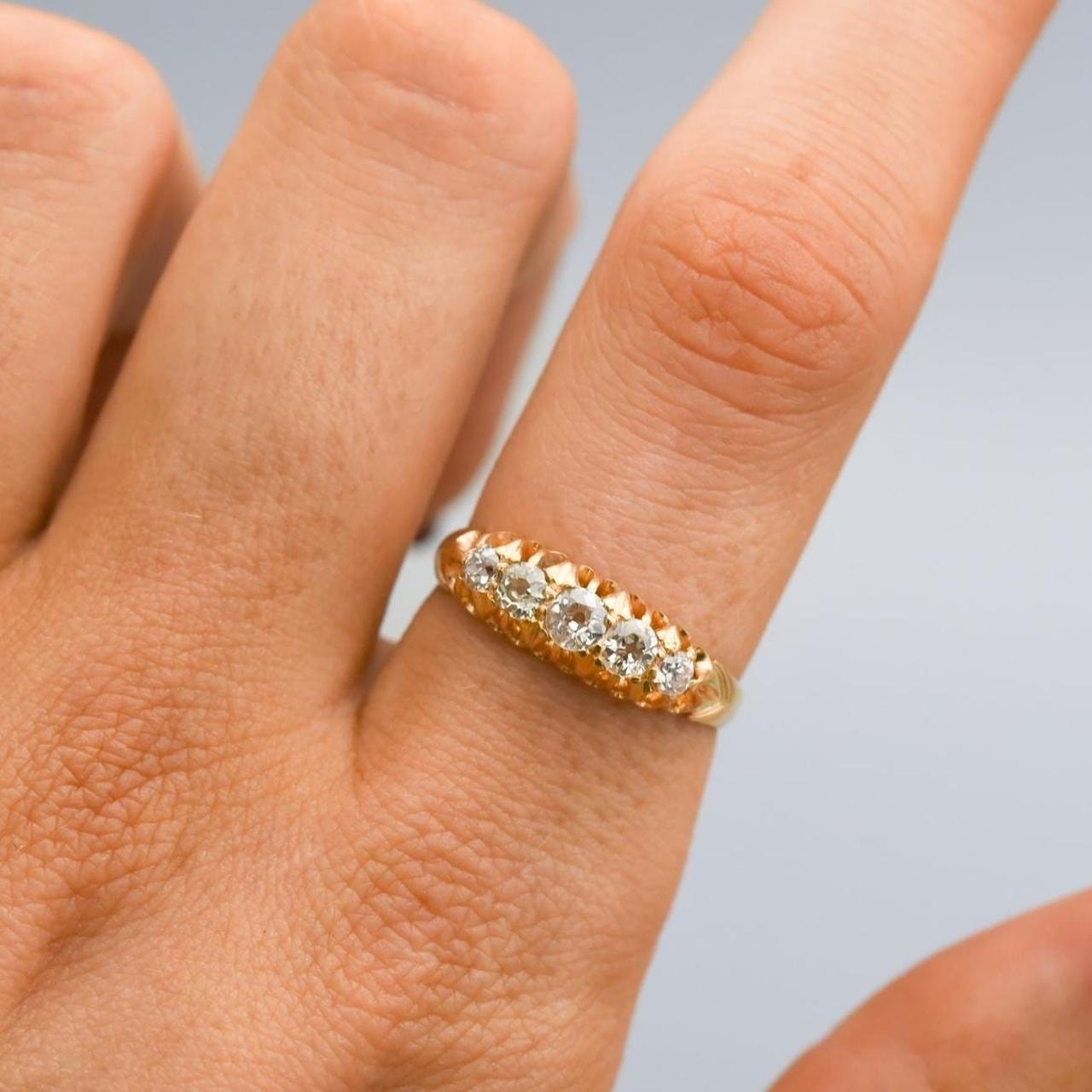18K Gold Antique Five Stone Diamond Ring