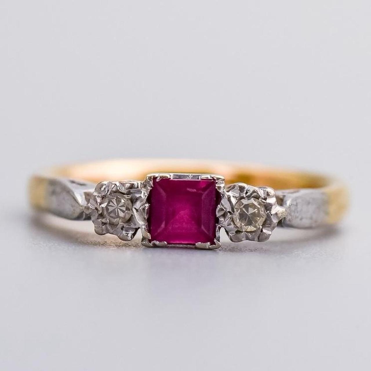 18ct Gold Ruby Diamond Trilogy Ring