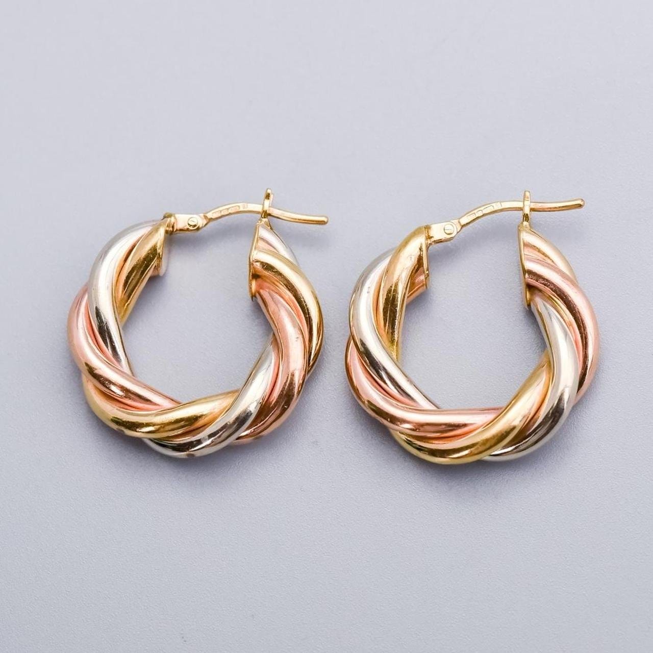 9K Gold Multi Tone Hoop Earrings