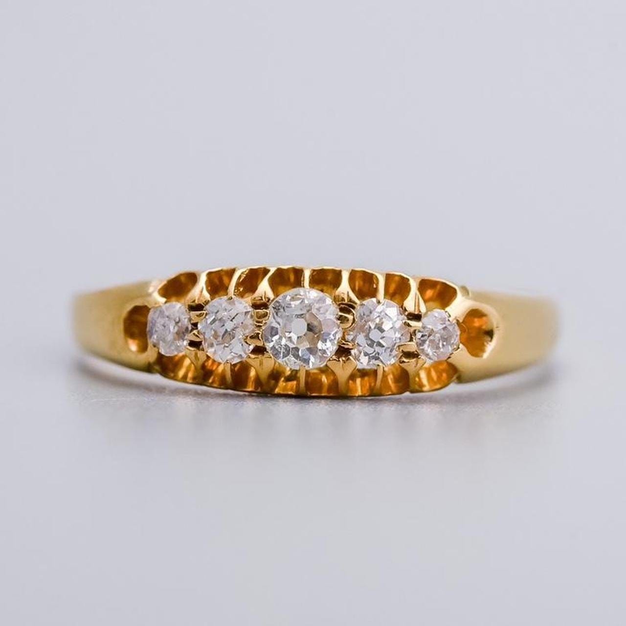 18K Gold Antique Five Stone Diamond Ring