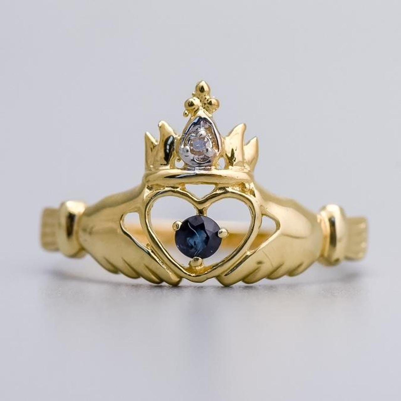 9K Gold Sapphire Claddagh Ring