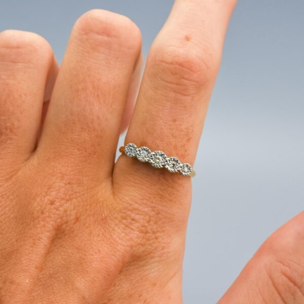 18K Gold Five Diamond Ring