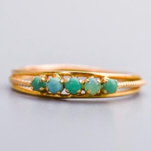18K Gold Antique Five Stone Turquoise Ring