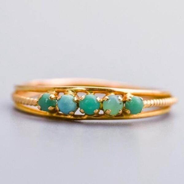 18K Gold Antique Five Stone Turquoise Ring