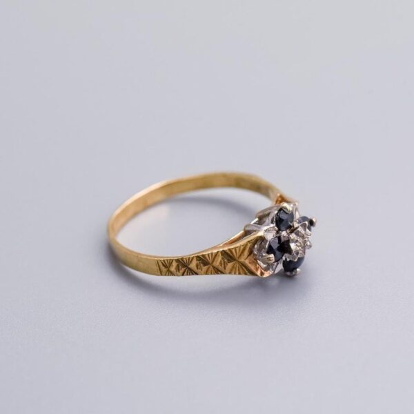 9K Gold Sapphire and Diamond Ring