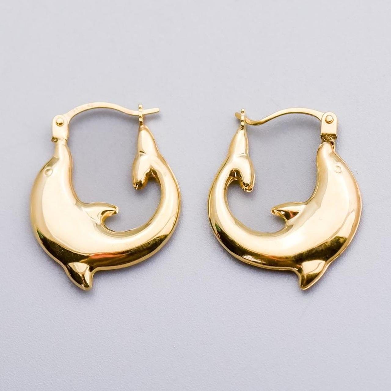 10K Gold Dolphin Hoop Earrings