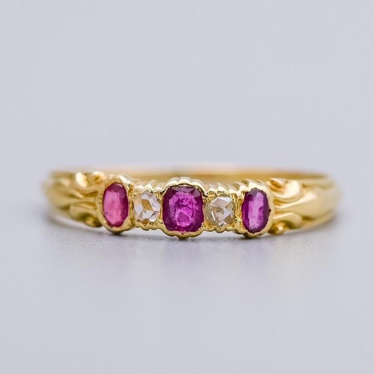 18K Gold Antique Ruby and Diamond Ring