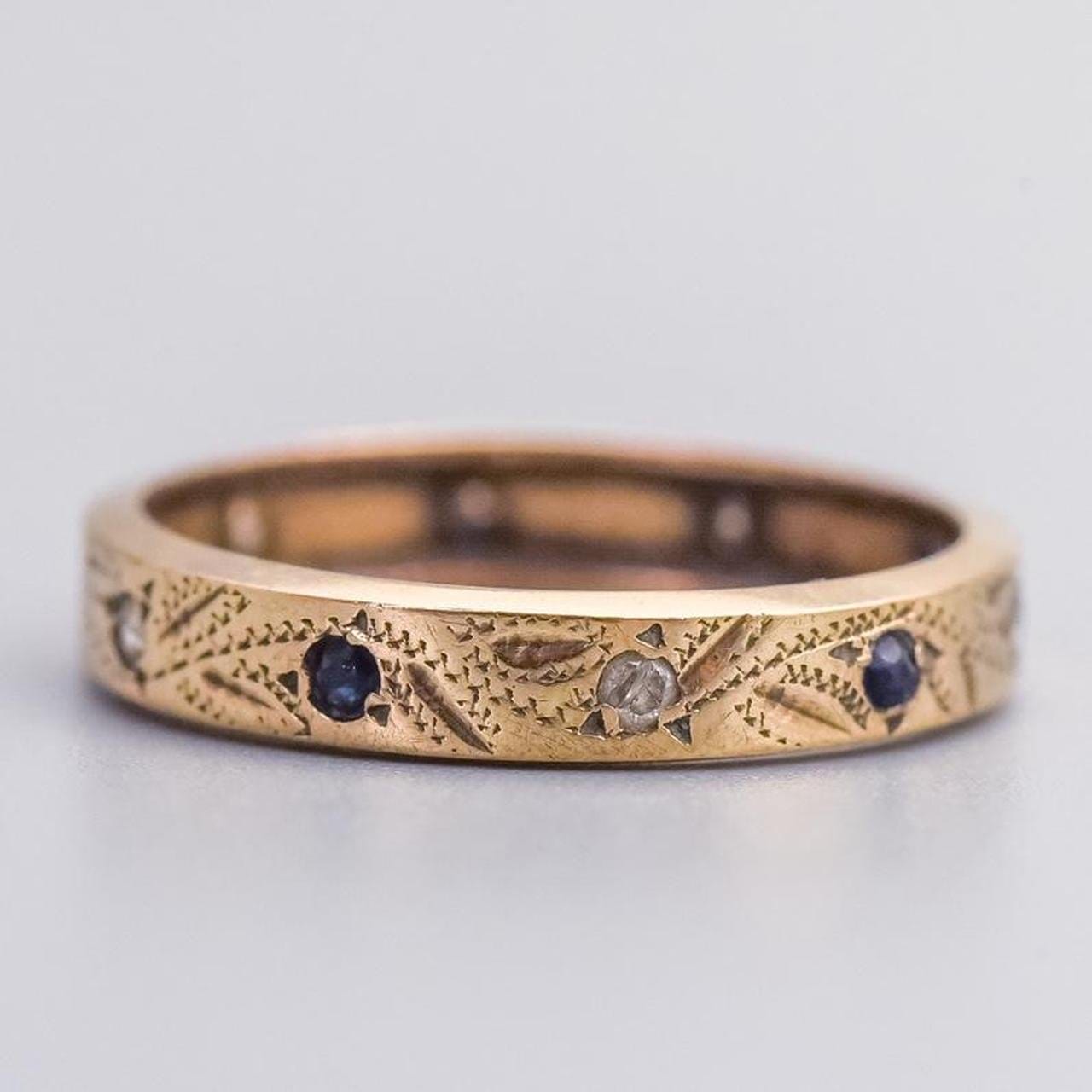 9K Gold Sapphire & CZ Band