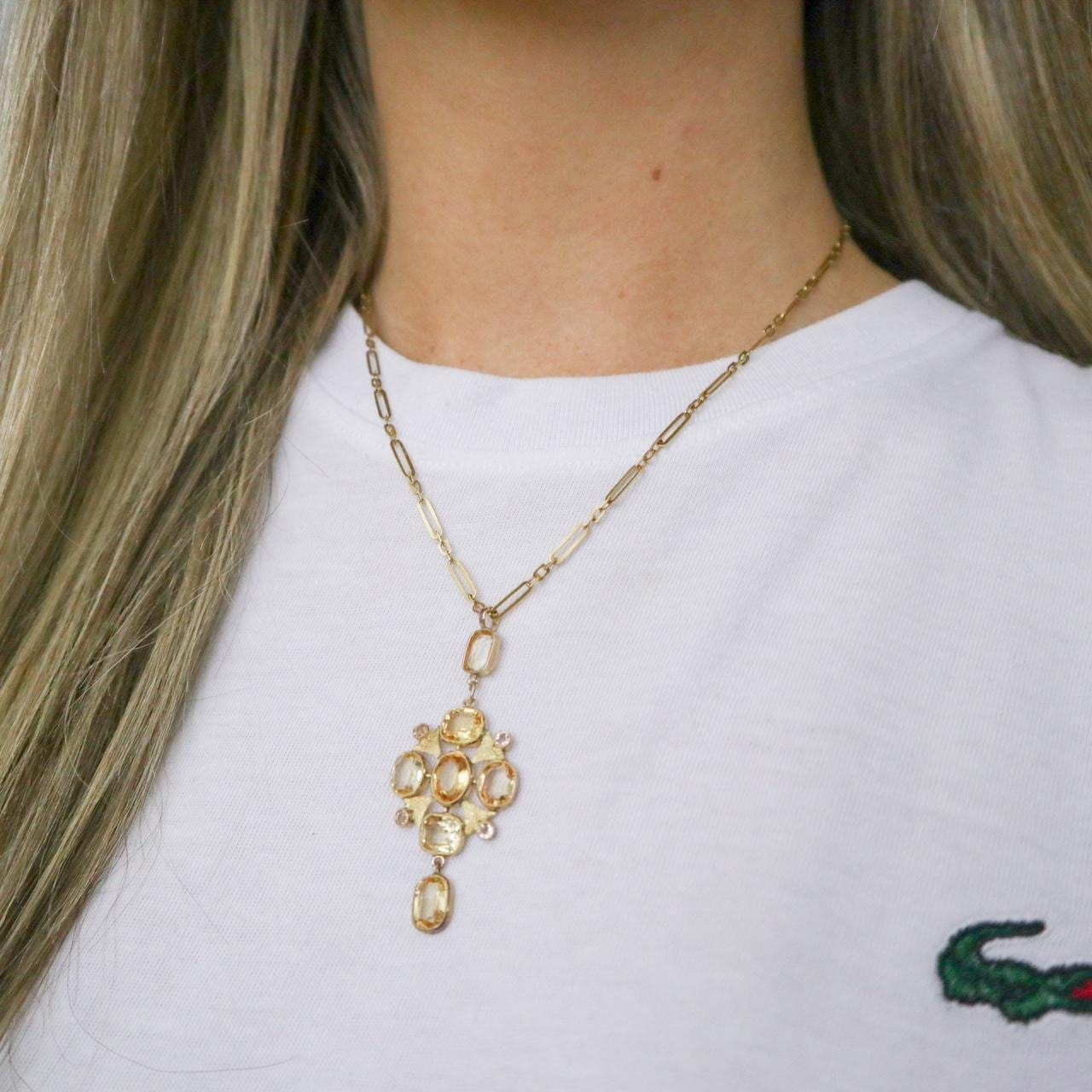 9K Gold Antique Citrine Pendant Necklace