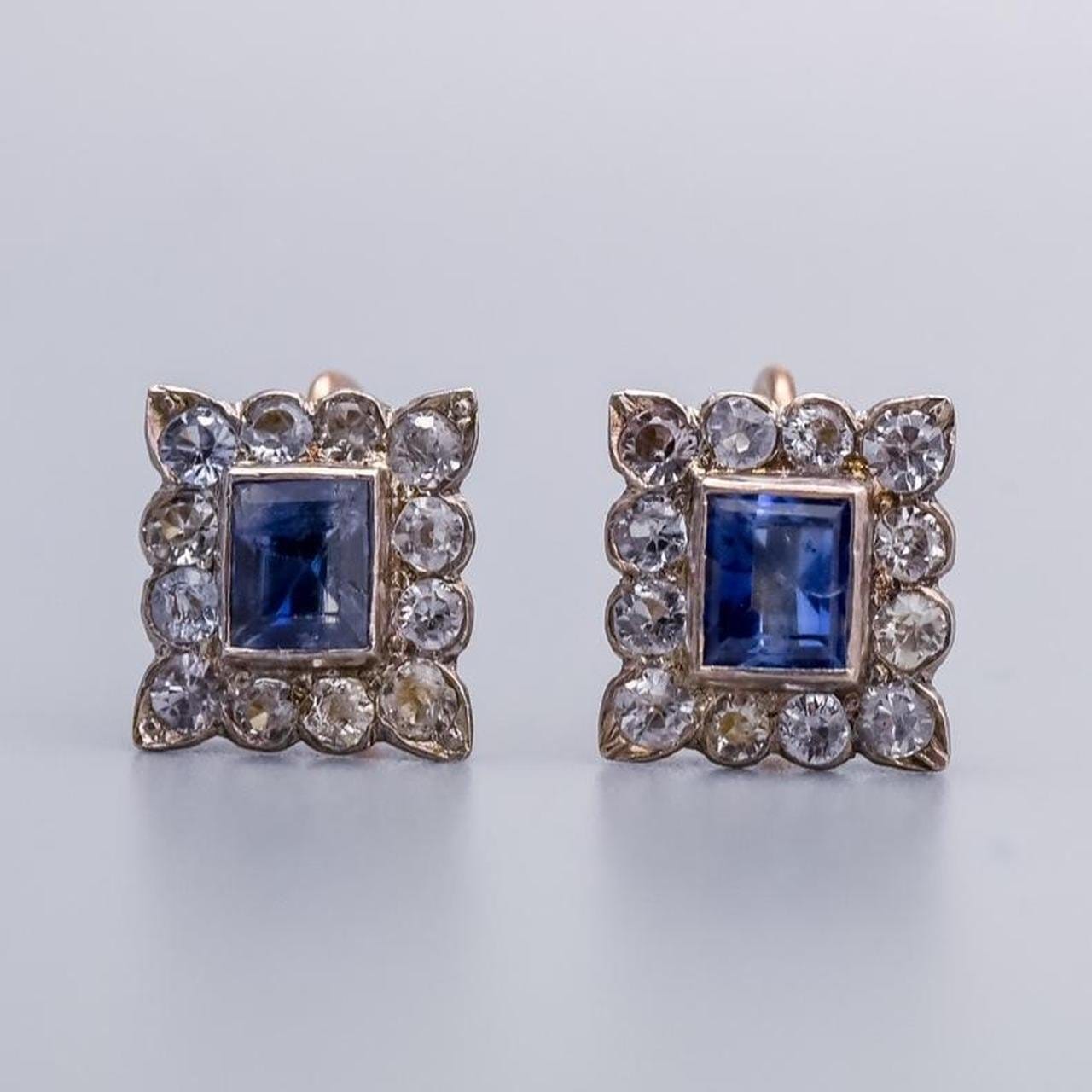 9K Gold Art Deco Sapphire Earrings